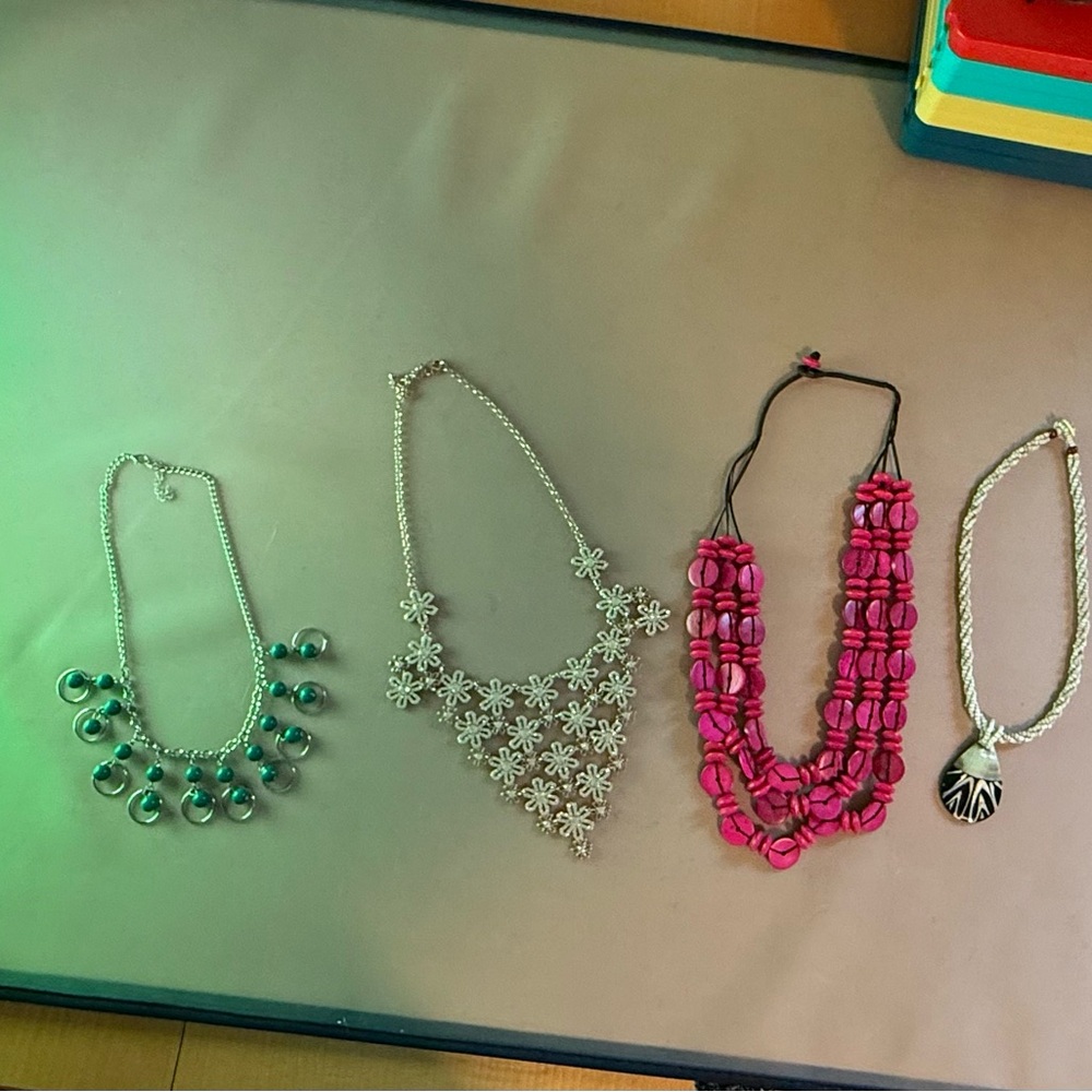 Elegant Silver and Green Necklace Set